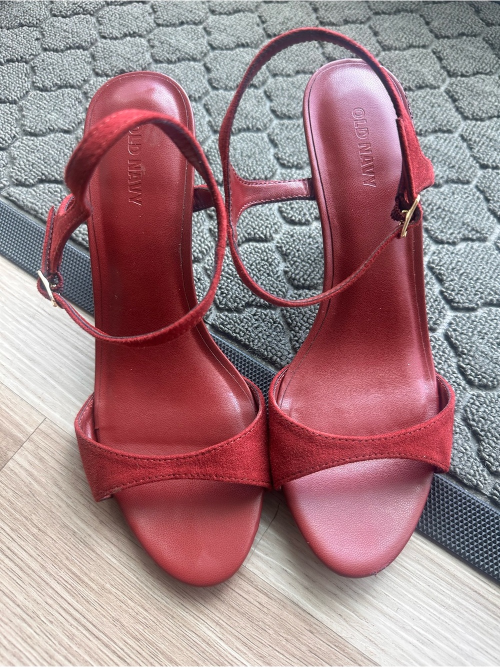 Old Navy Red Suede Ankle-Strap Heel Sandals- Size 7 1/2